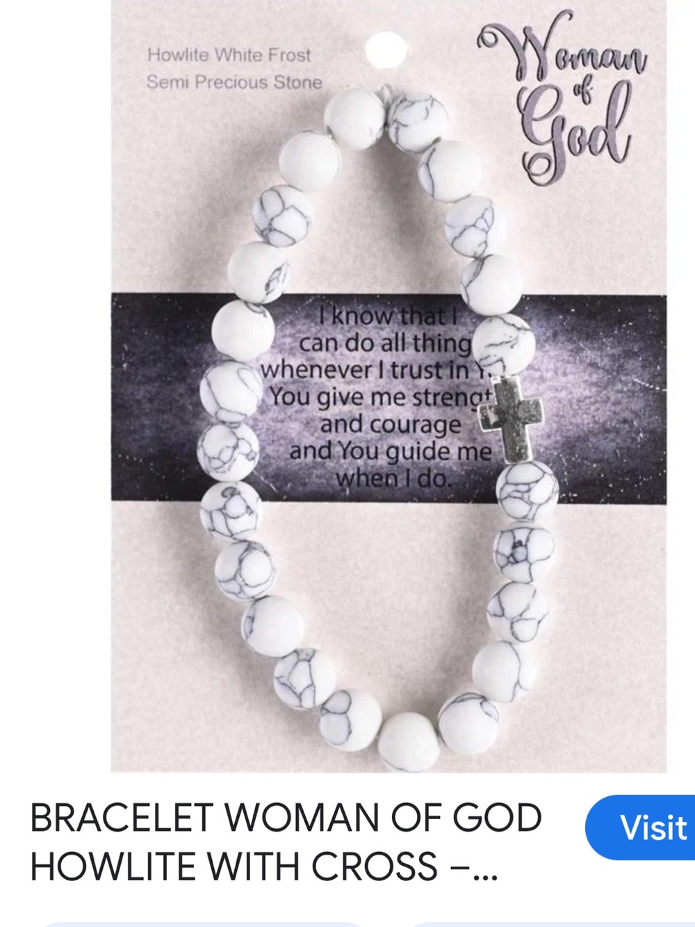 #2957**Howlite Bead Bracelet with Cross - White